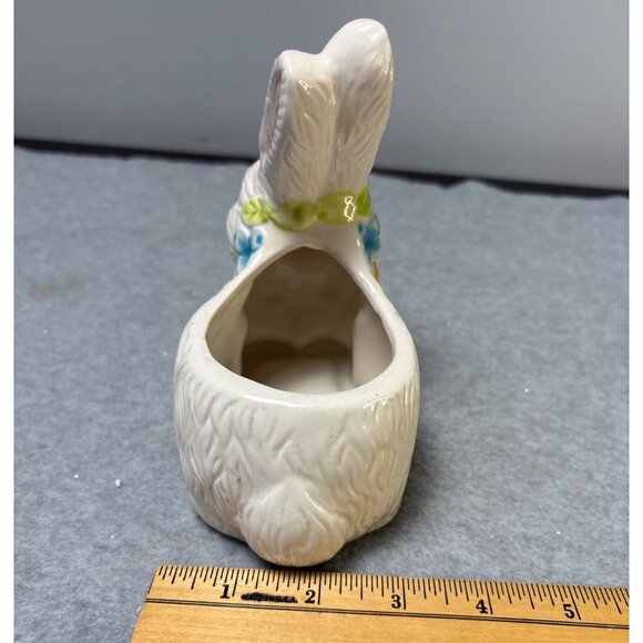 Ceramic Bunny Planter with Floral Accents Figurine - Picture 7 of 9
